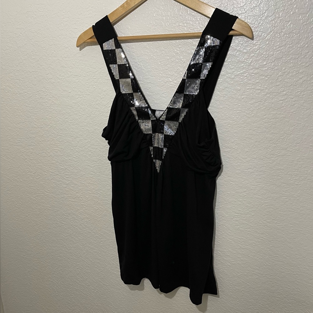 Caren Sport Silver Bling Checker Design Top Size 1XL